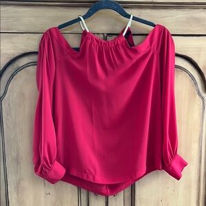 BCBGMaxAzria Red Bishop Sleeve Blouse with Ruched Details